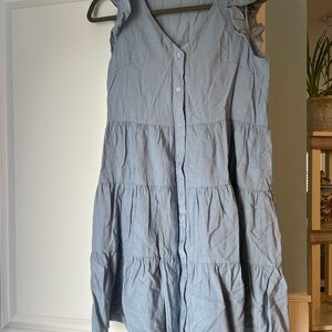 Light Blue Tiered Button-Front Sundress